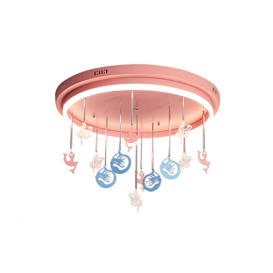 Mermaid and Star Acrylic LED Flush Chandelier for Kids' Rooms, Pink/Blue, 18"/21.5" Width