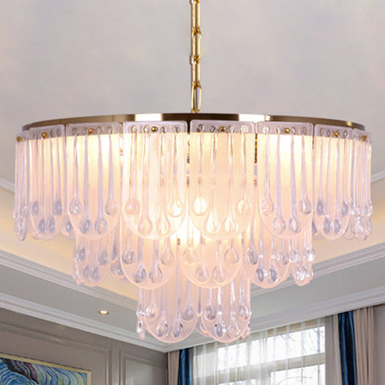 Modernist Frosted Glass Tiered Chandelier Light With Metal Chain - 16/23.5 W 3/8 Lights Gold