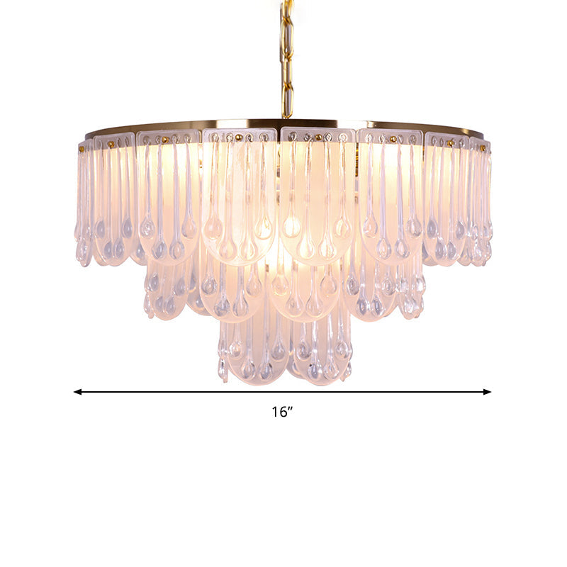 Modernist Frosted Glass Tiered Chandelier Light With Metal Chain - 16/23.5 W 3/8 Lights Gold