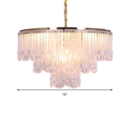 Modernist Frosted Glass Tiered Chandelier Light With Metal Chain - 16/23.5 W 3/8 Lights Gold