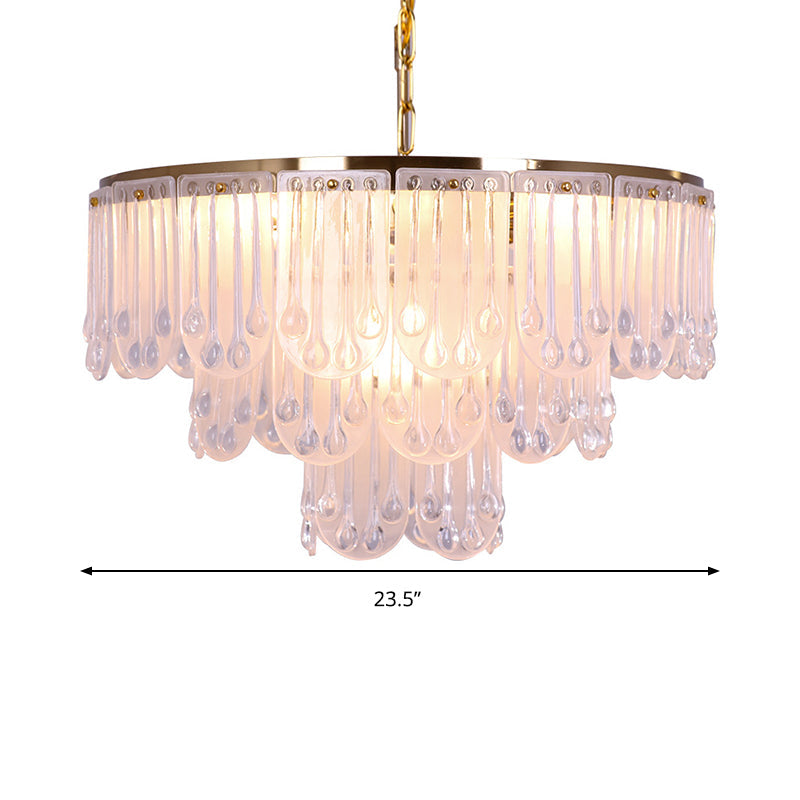 Modernist Frosted Glass Tiered Chandelier Light With Metal Chain - 16/23.5 W 3/8 Lights Gold