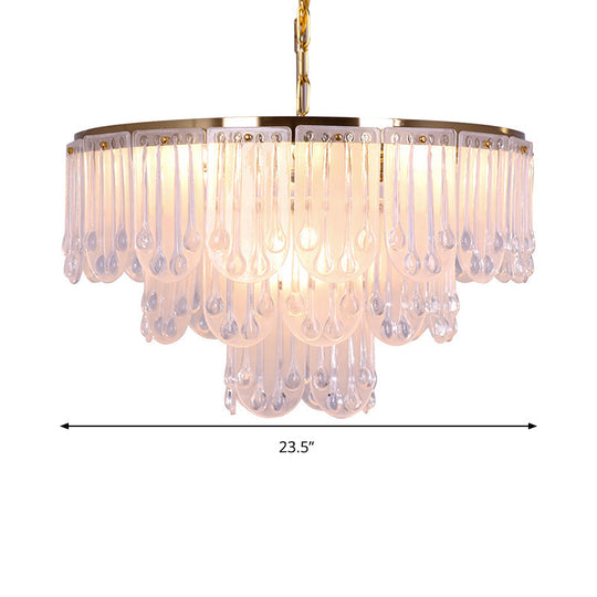 Modernist Frosted Glass Tiered Chandelier Light With Metal Chain - 16/23.5 W 3/8 Lights Gold