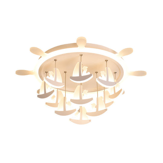 Rubber Canopy Pendant Chandelier with Boat Acrylic Shade and Kids LED Hanging Light (17"/21"/25") - Warm/White Light