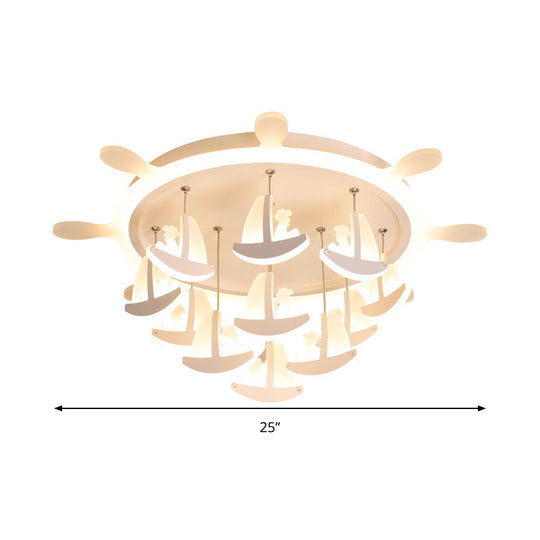 Rubber Canopy Pendant Chandelier with Boat Acrylic Shade and Kids LED Hanging Light (17"/21"/25") - Warm/White Light