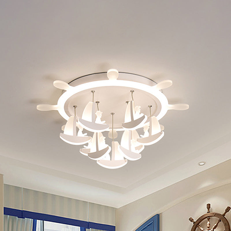 Rubber Canopy Pendant Chandelier With Boat Acrylic Shade And Kids Led Hanging Light (17/21/25) -