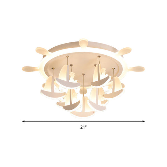 Rubber Canopy Pendant Chandelier with Boat Acrylic Shade and Kids LED Hanging Light (17"/21"/25") - Warm/White Light