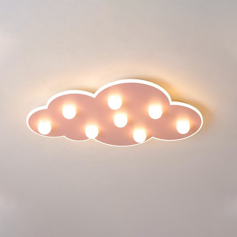 Macaron Metal Cloud Ceiling Light For Kids Bedroom - Blue/Pink/White Flush Mount With 8 Leds Pink