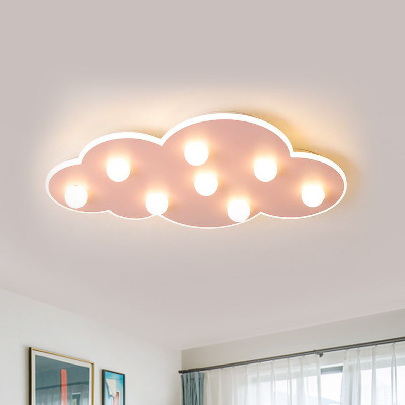 Macaron Metal Cloud Ceiling Light for Kids Bedroom - Blue/Pink/White, Flush Mount with 8 LEDs