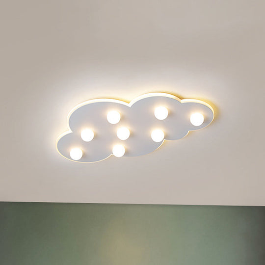 Macaron Metal Cloud Ceiling Light For Kids Bedroom - Blue/Pink/White Flush Mount With 8 Leds