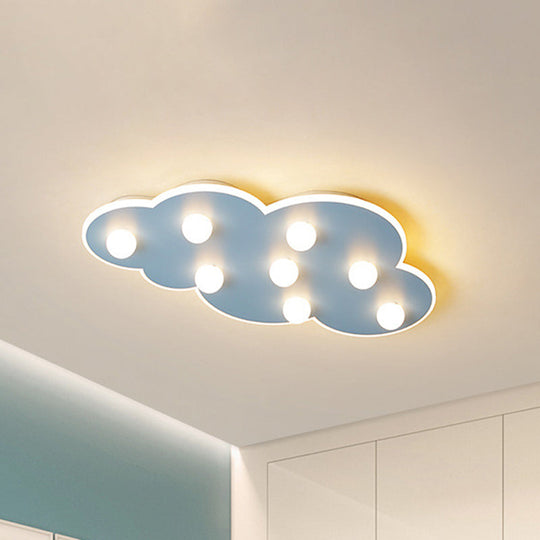 Macaron Metal Cloud Ceiling Light for Kids Bedroom - Blue/Pink/White, Flush Mount with 8 LEDs