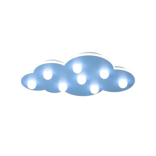 Macaron Metal Cloud Ceiling Light for Kids Bedroom - Blue/Pink/White, Flush Mount with 8 LEDs