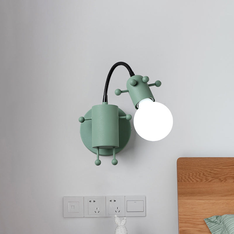 Modernist Metal Adjustable Wall Lamp With Open Bulb Single Head Mount Lighting In Grey/White/Green