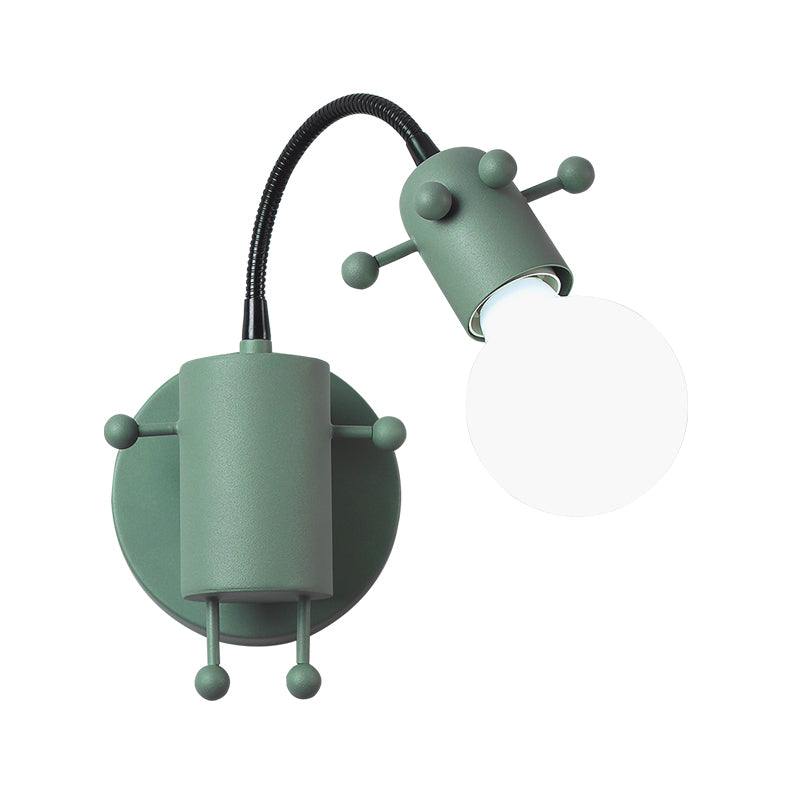 Modernist Metal Adjustable Wall Lamp With Open Bulb Single Head Mount Lighting In Grey/White/Green