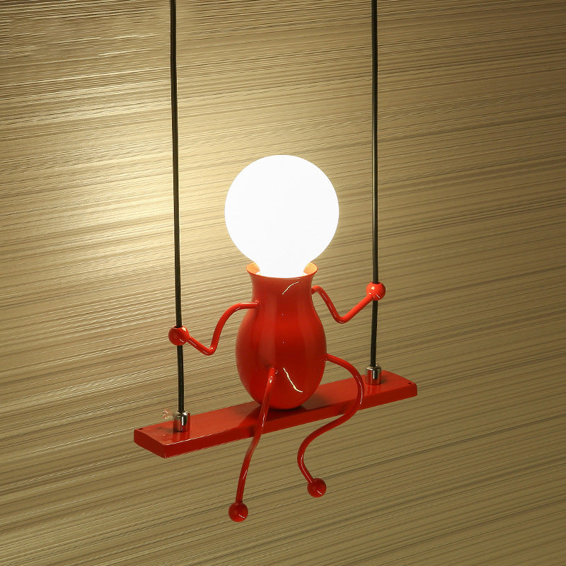 Metal Swing Shape Wall Sconce With Little People Decoration - Modern 1 Light Fixture In