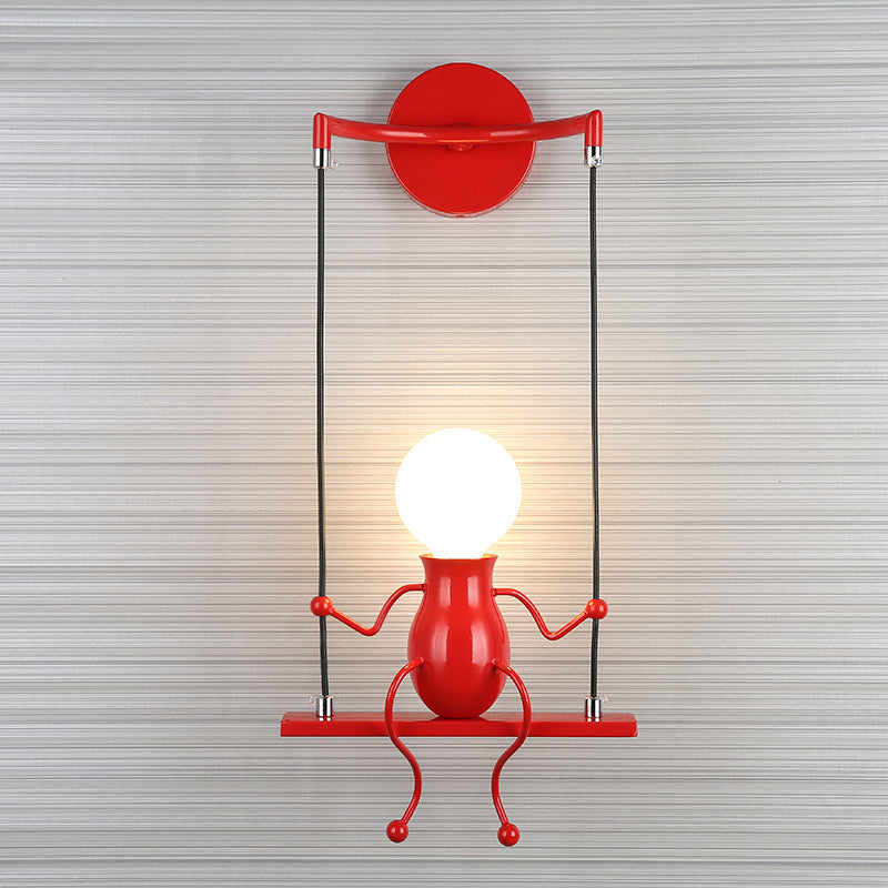 Metal Swing Shape Wall Sconce With Little People Decoration - Modern 1 Light Fixture In