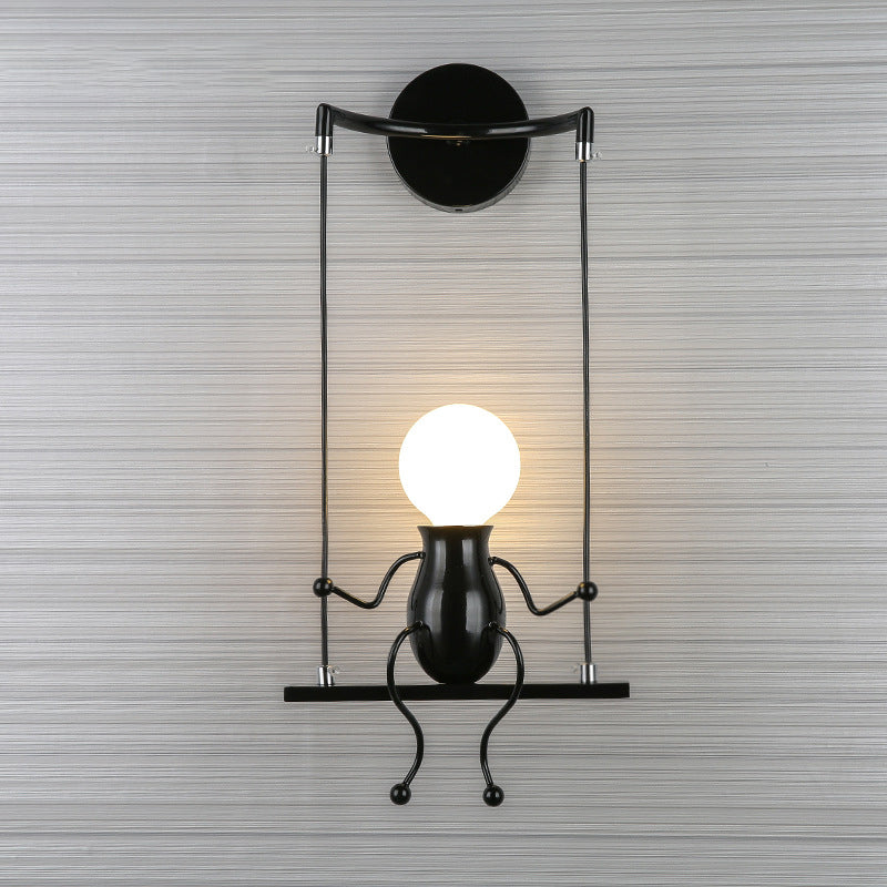 Metal Swing Shape Wall Sconce With Little People Decoration - Modern 1 Light Fixture In