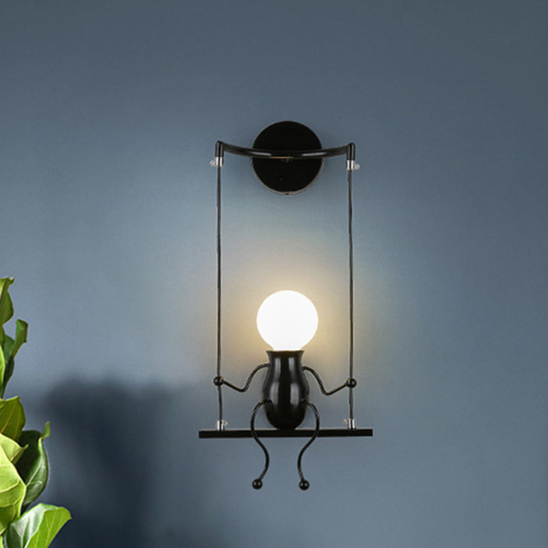 Metal Swing Shape Wall Sconce With Little People Decoration - Modern 1 Light Fixture In