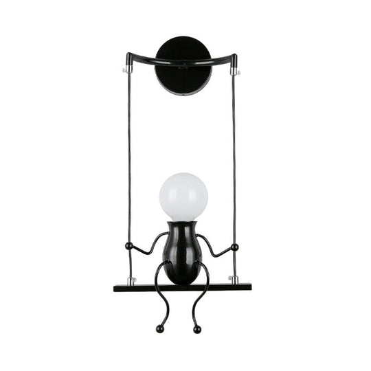 Metal Swing Shape Wall Sconce With Little People Decoration - Modern 1 Light Fixture In