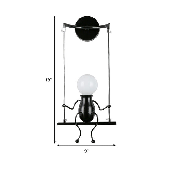 Metal Swing Shape Wall Sconce With Little People Decoration - Modern 1 Light Fixture In