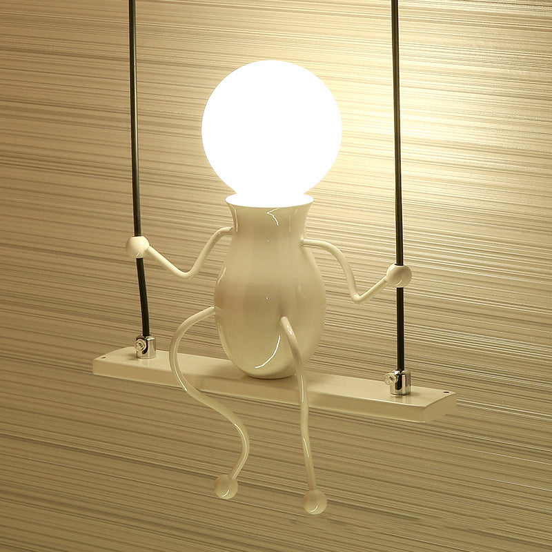 Metal Swing Shape Wall Sconce With Little People Decoration - Modern 1 Light Fixture In