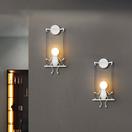 Metal Swing Shape Wall Sconce With Little People Decoration - Modern 1 Light Fixture In