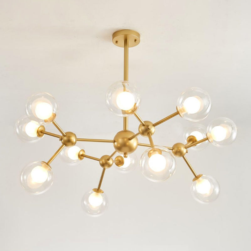 Zavijava - Gold Clear Globe Shape Glass Chandelier Light Molecular Frosted Iron Modern Pendant Lighting in Gold