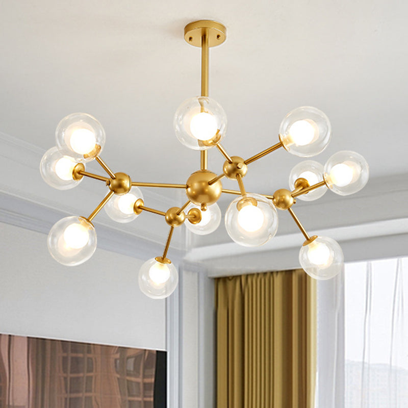 Zavijava - Gold Clear Globe Shape Glass Chandelier Light Molecular Frosted Iron Modern Pendant Lighting in Gold