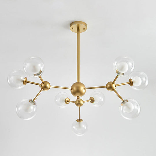 Zavijava - Gold Clear Globe Shape Glass Chandelier Light Molecular Frosted Iron Modern Pendant Lighting in Gold