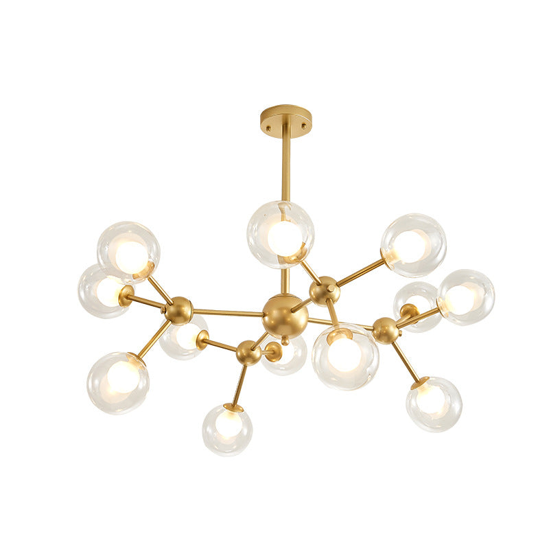 Zavijava - Gold Clear Globe Shape Glass Chandelier Light Molecular Frosted Iron Modern Pendant Lighting in Gold