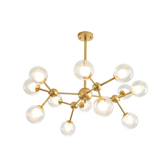 Zavijava - Gold Clear Globe Shape Glass Chandelier Light Molecular Frosted Iron Modern Pendant Lighting in Gold