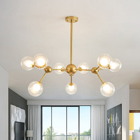 Zavijava - Gold Clear Globe Shape Glass Chandelier Light Molecular Frosted Iron Modern Pendant Lighting in Gold