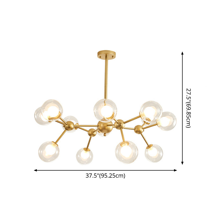 Zavijava - Gold Clear Globe Shape Glass Chandelier Light Molecular Frosted Iron Modern Pendant Lighting in Gold