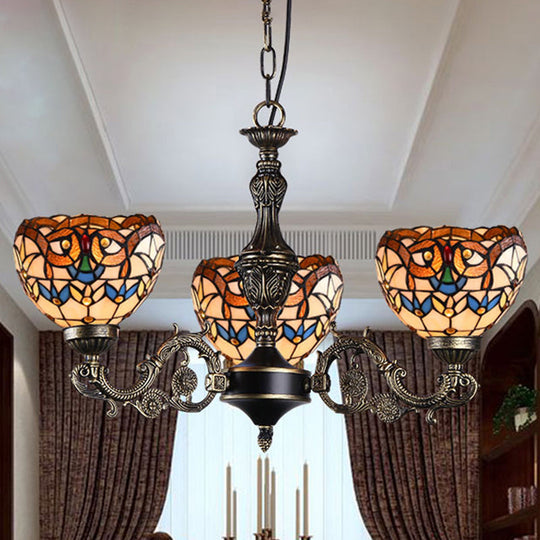 Mediterranean Tiffany-style Hanging Lamp with Baroque Stained Glass Shade and Aged Aluminum Treatment