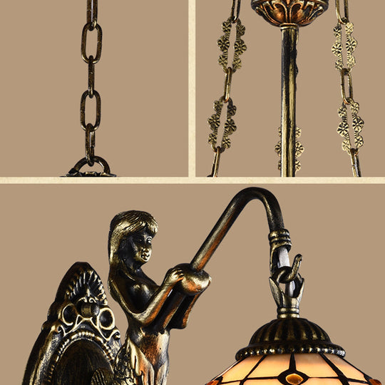 Mediterranean Tiffany Hanging Lamp: Retro Baroque Stained Glass Chandelier With Aged Aluminum Finish