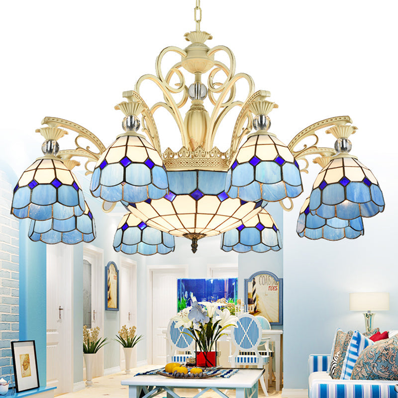 Tiffany Lattice Motif Chandelier With Stained Glass Shade - Elegant Pendant Lamp For Living Room Or