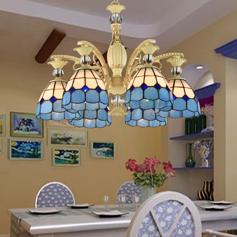 Tiffany Lattice Motif Chandelier With Stained Glass Shade - Elegant Pendant Lamp For Living Room Or