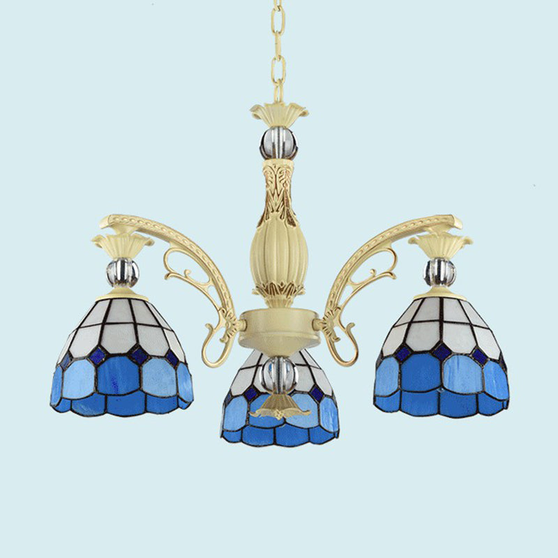 Tiffany Lattice Motif Chandelier With Stained Glass Shade - Elegant Pendant Lamp For Living Room Or