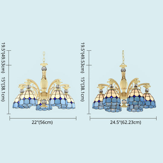 Tiffany Lattice Motif Chandelier With Stained Glass Shade - Elegant Pendant Lamp For Living Room Or