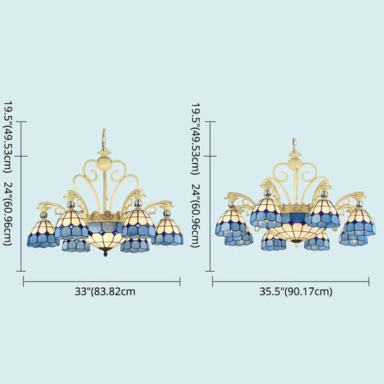 Tiffany Lattice Motif Chandelier With Stained Glass Shade - Elegant Pendant Lamp For Living Room Or