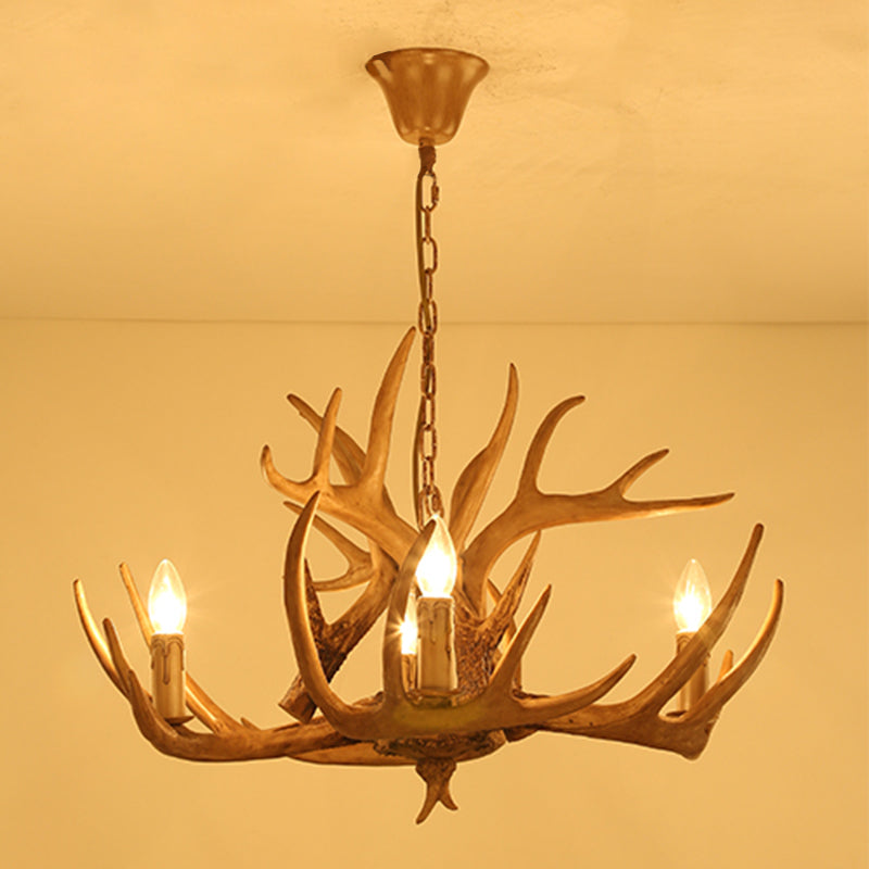 Rustic Deer Horn Candle Chandelier: Vintage Resin Decorative Lighting For Living Room Villa And