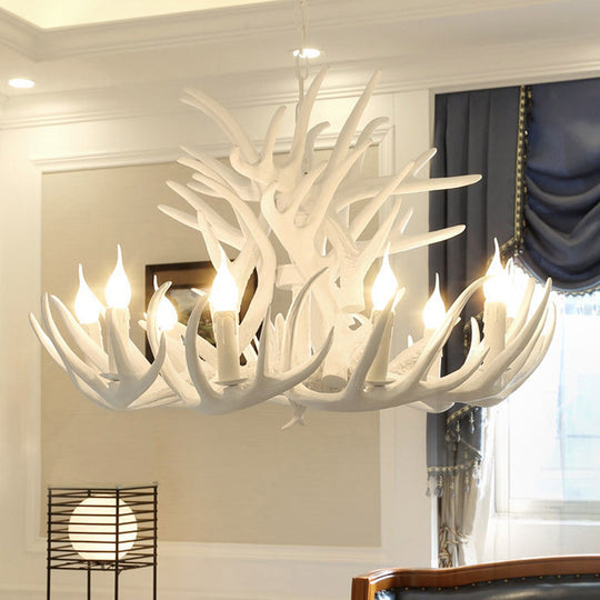 Rustic White Retro Resin Deer Horn Chandelier In Bedroom