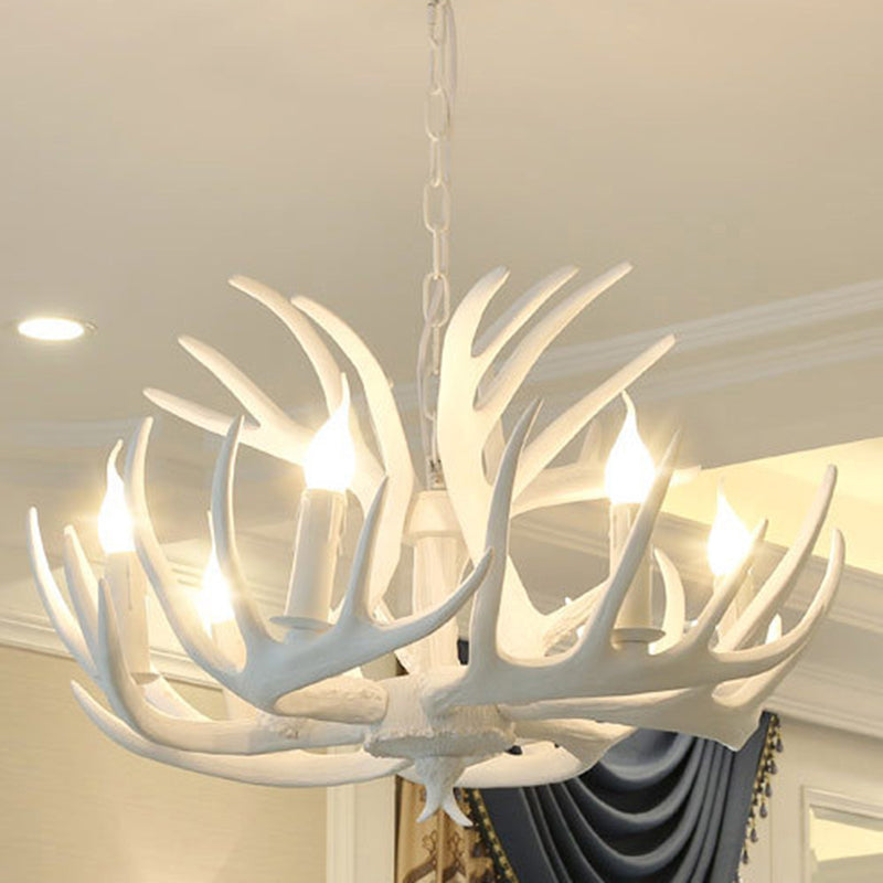 Rustic White Retro Resin Deer Horn Chandelier In Bedroom