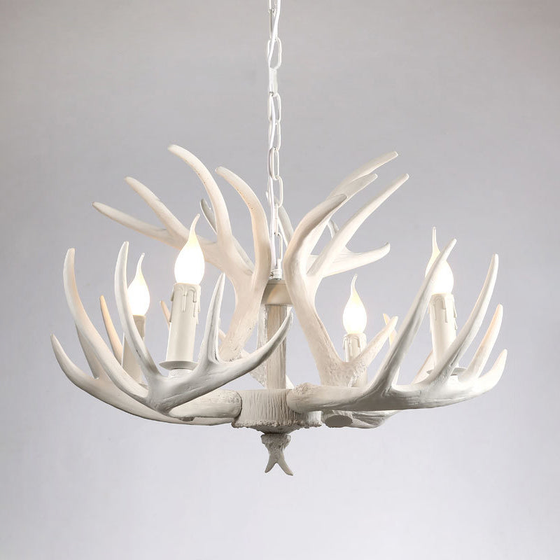 Rustic White Retro Resin Deer Horn Chandelier In Bedroom / 4+3