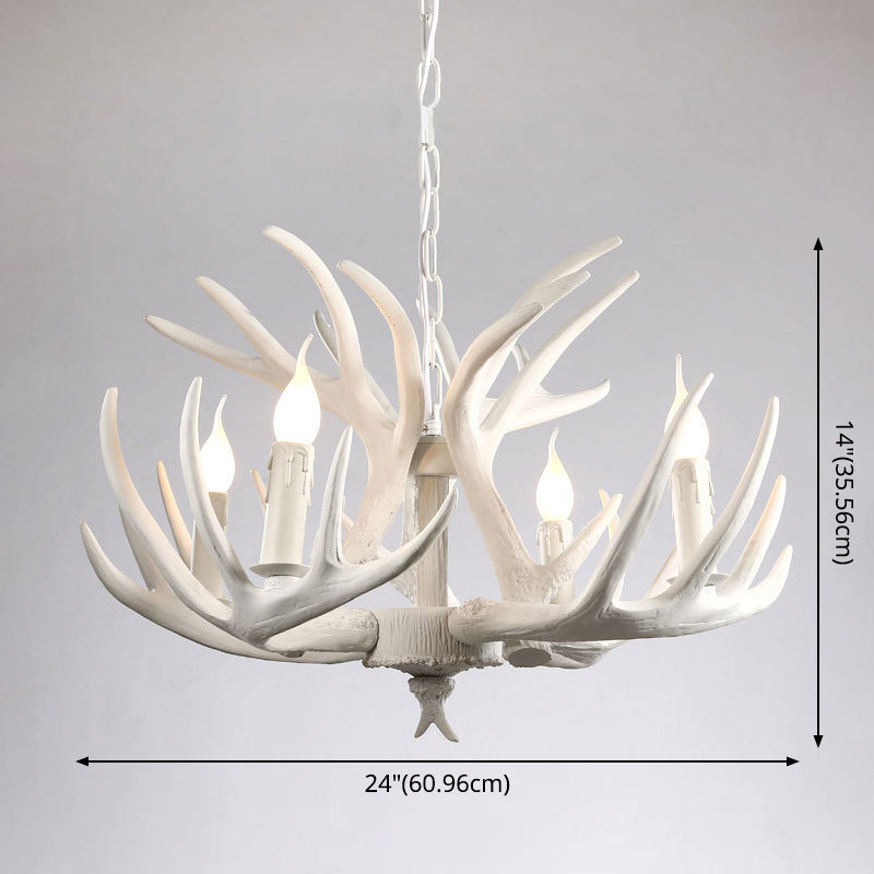 Rustic White Retro Resin Deer Horn Chandelier In Bedroom