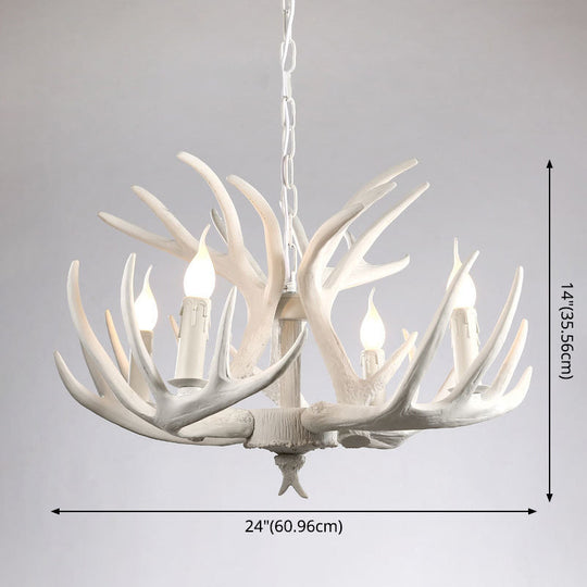 Rustic White Retro Resin Deer Horn Chandelier In Bedroom