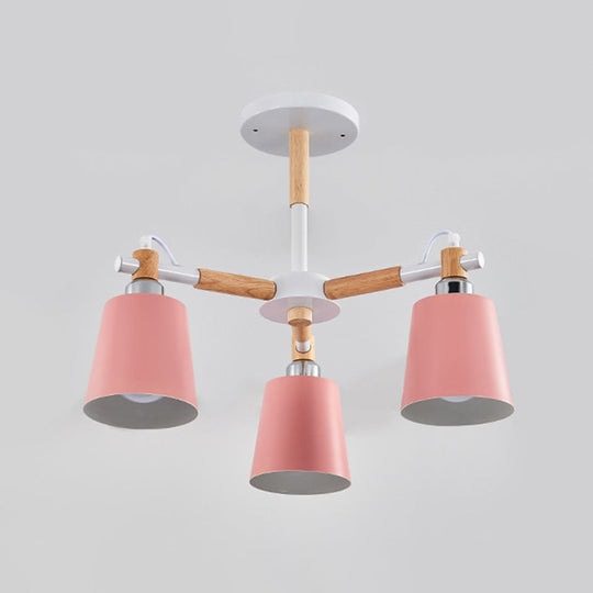 Monica - Modern Multi-Colored Solid Wood Chandelier With Metal Shade 3 / Pink