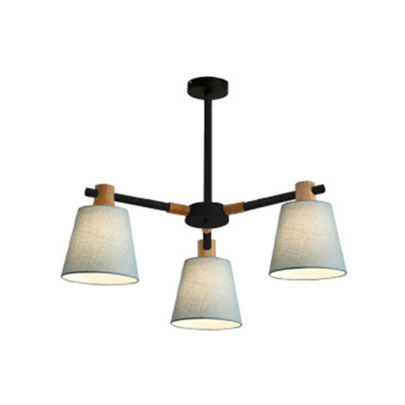 Modern Cone Fabric Chandelier Light - Wooden Hang Lampshade For Dining Room Or Bedroom 3 / Black