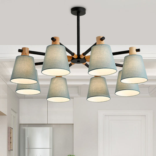 Modern Cone Fabric Chandelier Light - Wooden Hang Lampshade For Dining Room Or Bedroom