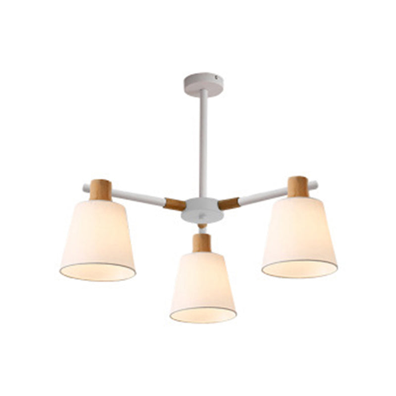 Modern Cone Fabric Chandelier Light - Wooden Hang Lampshade For Dining Room Or Bedroom 3 / White