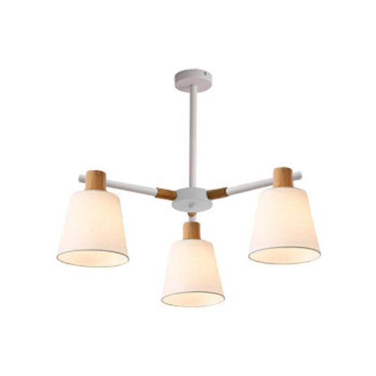 Modern Cone Fabric Chandelier Light - Wooden Hang Lampshade For Dining Room Or Bedroom 3 / White